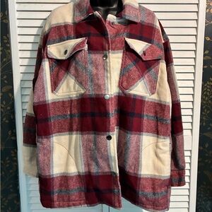 HFX Plaid Utility SHACKET in Red and Cream
